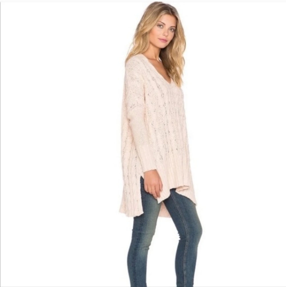 Free People Easy Cable Knit Sweater in Pale Pink•Size Small•EGUC - Picture 6 of 12